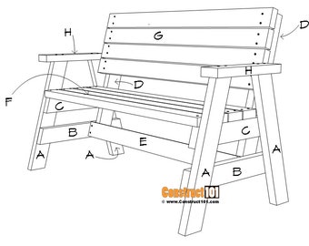 Banco de exterior de 2x4 para construir uno mismo / Planos / PDF