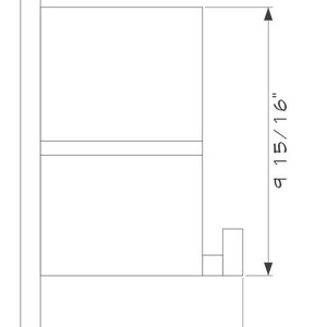 May include: Line drawing of a rectangular box with a small rectangular protrusion on the right side. The box is 8 1/4 inches wide and 9 15/16 inches tall.