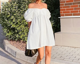 long off shoulder white dress