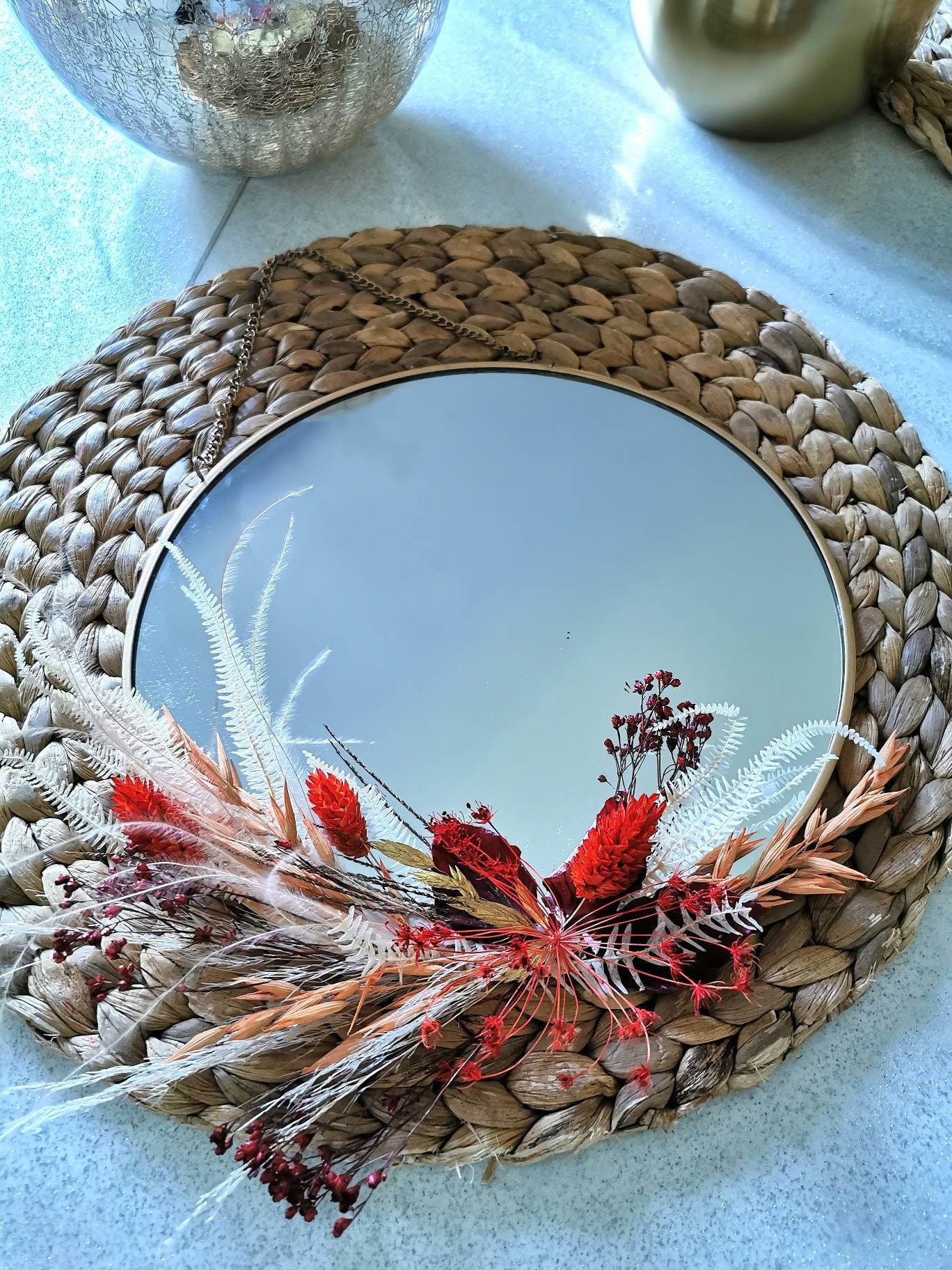 Miroir de Fleurs Séchées Pour Décoration Murale