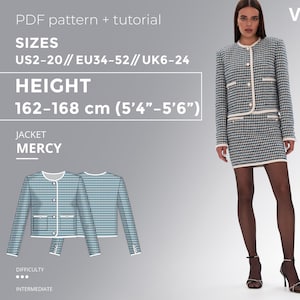 Mercy Jacket PDF sewing pattern with tutorial, size EU34-EU52 for 162-168 cm height