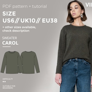 Carol sweater digital pattern pdf sewing pattern with tutorial size US 6 UK 10 EU 38