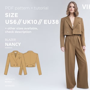 Nancy Blazer Sewing Pattern PDF US 6 | Structured Blazer Pattern with Tutorial diy Tailored Jacket Pattern Height 170–176 (EU 38 | uk 10)