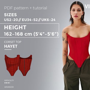 Hayet Corset Top Sewing Pattern PDF US 2-20 | Faux Leather Corset Pattern Zip Back Corset DIY Corset Pattern Top Pattern Height 162-168