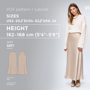 Sati Skirt Sewing Pattern PDF US 2–20 | Silk Midi Skirt Pattern French Seams Slip Skirt DIY Midi Satin Skirt Pattern Height 162-168