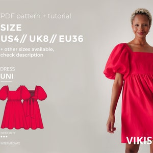 Uni dress with puffy skirt sewing pattern with tutorial size US 4 UK 8 EU 36