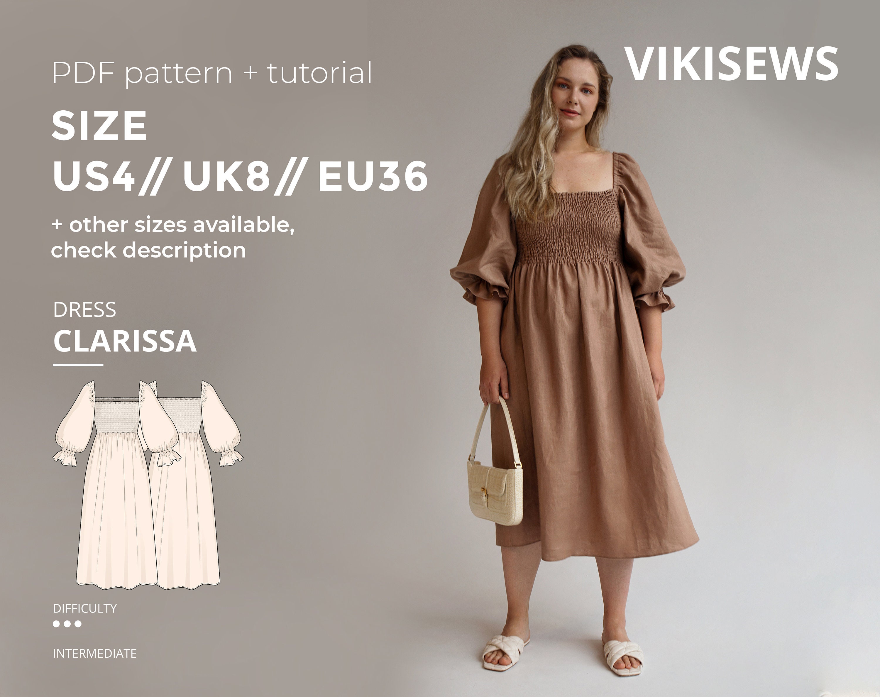 Shirred dress with sleeves sale