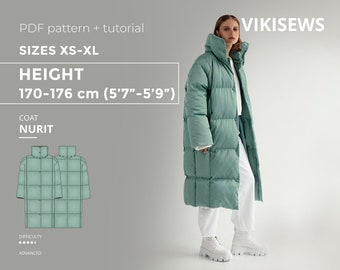 Nurit coat 170-176 height sizes XS-XL pattern, straight oversized sewing pattern with tutorial