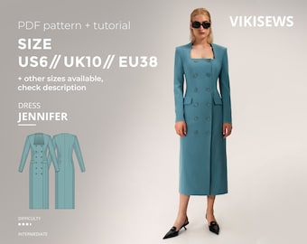 Jennifer dress digital pattern pdf sewing pattern with tutorial size US 6 UK 10 EU 38