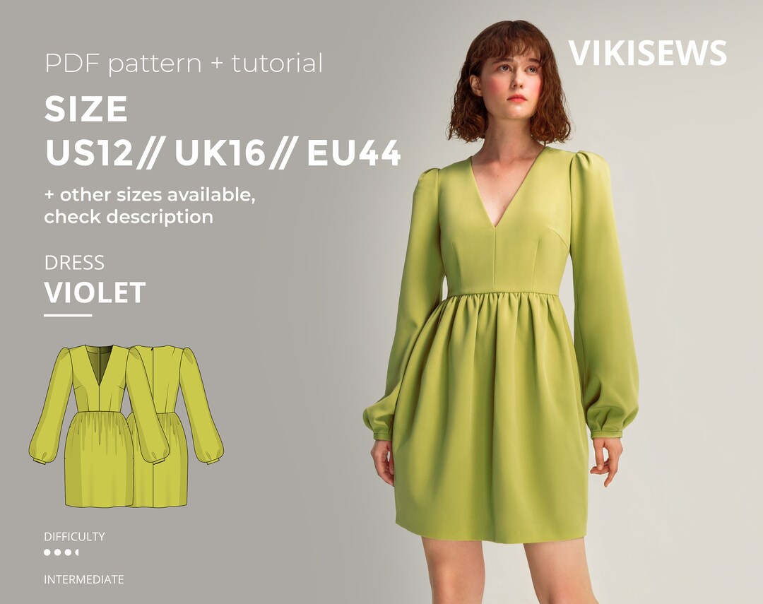 Violet Dress Digital Pattern Pdf Sewing Pattern With Tutorial Size US ...