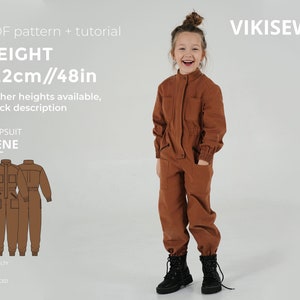 Girls Jumpsuit PDF Sewing Pattern Irene, height 48in 122cm | Kids Playsuit and Romper Pattern Easy Sewing Tutorial for Beginners