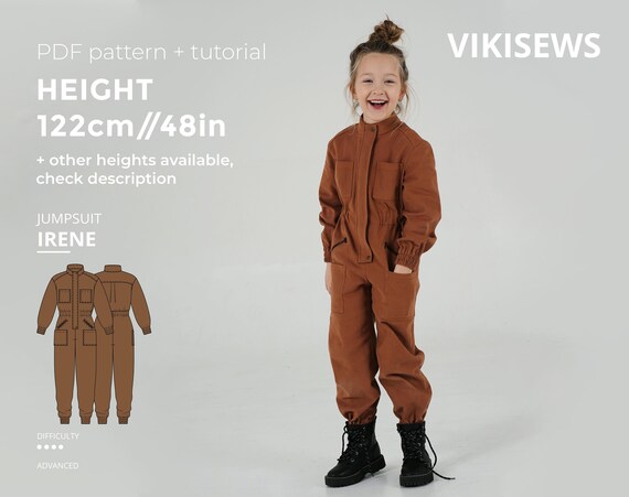 Girls Jumpsuit PDF Sewing Pattern Irene, Height 48in 122cm | Kids 