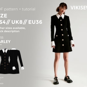 Harley dress, wednesday dress, digital pattern pdf sewing pattern with tutorial size US 4 UK 8 EU 36