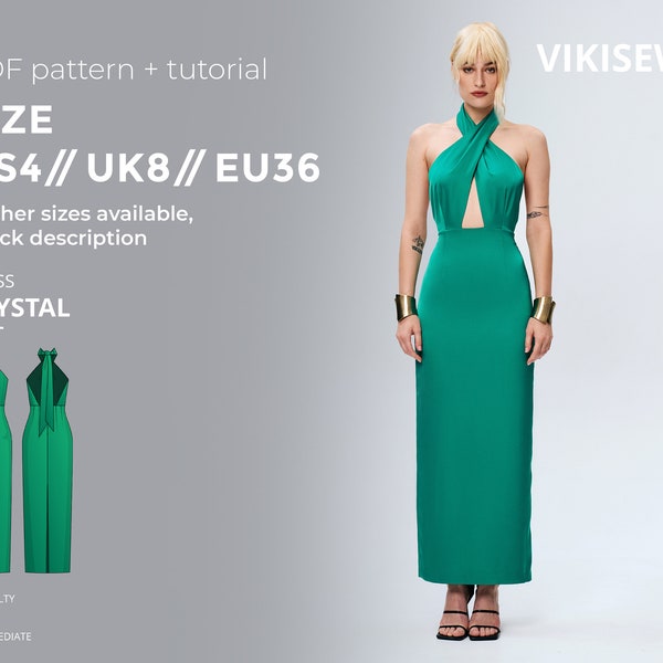 Crystal dress digital pattern pdf sewing pattern with tutorial size US 4 UK 8 EU 36