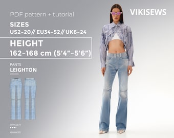 Leighton Pants PDF sewing pattern with tutorial, size EU34-EU52 for 162-168 cm height