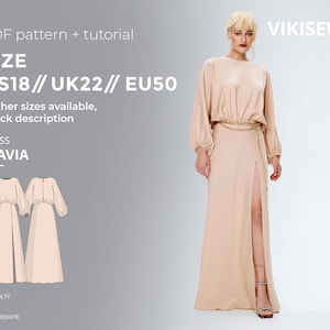 Flavia dress digital pattern pdf sewing pattern with tutorial size US 18 UK 22 EU 50