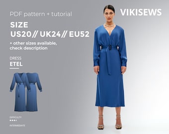 Etel dress sewing pattern with tutorial size US 20 UK 24 EU 52