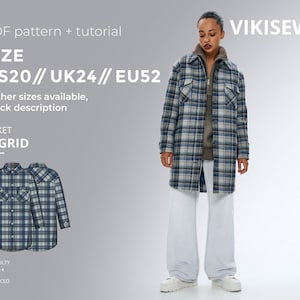Ingrid semi-fitted shirt jacket pattern with pdf tutorial size US 20 UK 24 EU 52
