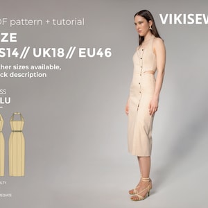 Lulu close-fitting midi dress sewing pattern with tutorial size US 14 UK 18 EU 46