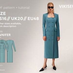 Jennifer dress digital pattern pdf sewing pattern with tutorial size US 16 UK 20 EU 48