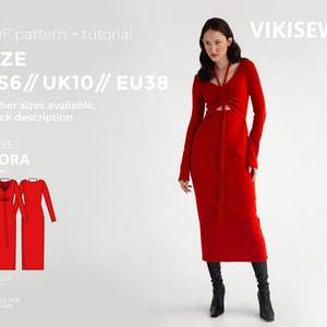 Leora close-fitting sheath silhouette dress pattern with pdf tutorial size US 6 UK 10 EU 38