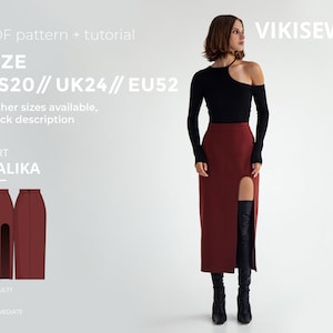 Malika semi-fitted straight skirt pattern with pdf tutorial size US 20 UK 24 EU 52