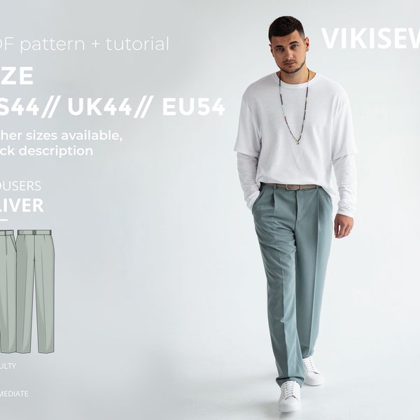 Oliver trousers sewing pattern with tutorial size US 44 UK 44 EU 54