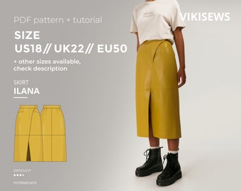 Patrón digital falda Ilana patrón de costura pdf con tutorial tamaño US 18 UK 22 EU 50