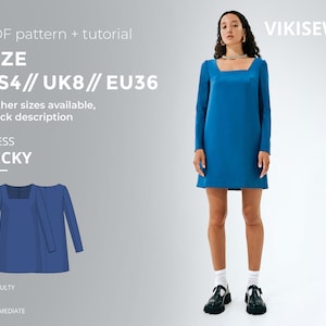 Becky dress digital pattern pdf sewing pattern with tutorial size US 4 UK 8 EU 36