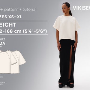 Ilma T-shirt PDF sewing pattern with tutorial, size XS-XL for 162-168 cm height
