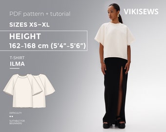 Ilma T-shirt PDF Schnittmuster mit Anleitung, Größe XS-XL für Körpergröße 162-168 cm