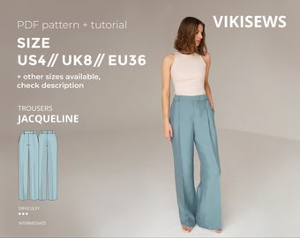 Jacqueline classic trousers sewing pattern with tutorial size US 4 UK 8 EU 36