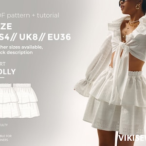 Polly skirt sewing pattern with tutorial size US 4 UK 8 EU 36