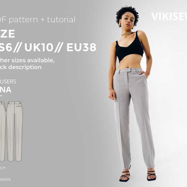 Edna trousers digital pattern pdf sewing pattern with tutorial size US 6 UK 10 EU 38