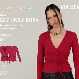 Kim cardigan sewing pattern with tutorial size US 2 UK 6 EU 34