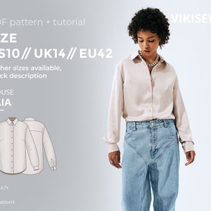 Kaia blouse digital pattern pdf sewing pattern with tutorial size US 10 UK 14 EU 42