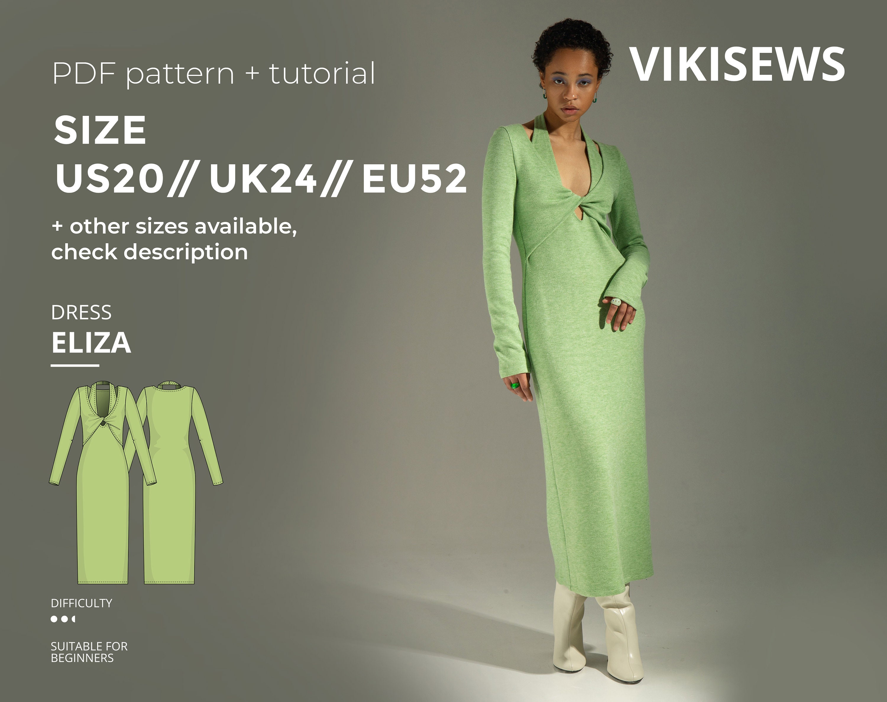 Eliza dress pattern with pdf tutorial size US 20 UK 24 EU 52