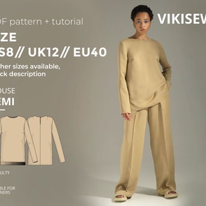 Demi blouse sewing pattern with tutorial size US 8 UK 12 EU 40