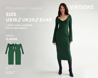 Iliana close-fitting sheath dress pattern with pdf tutorial size US 16 UK 20 EU 48