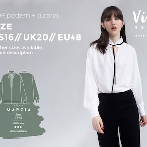 Marcia loose fitting blouse sewing pattern with tutorial size US 16 UK 20 EU 48