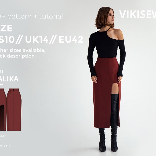 Malika semi-fitted straight skirt pattern with pdf tutorial size US 10 UK 14 EU 42