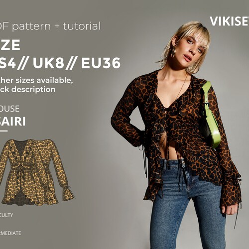 Gillian Blouse Sewing Pattern With Tutorial Size US 4 UK 8 EU Etsy