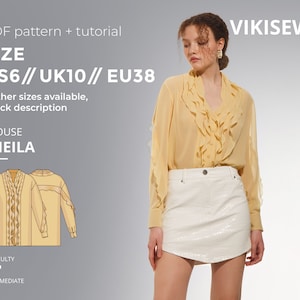 Sheila blouse digital pattern pdf sewing pattern with tutorial size US 6 UK 10 EU 38