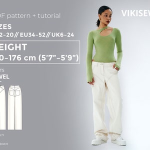 Jewel pants 170-176 height US sizes 2 - 20 pattern, jeans sewing pattern with tutorial