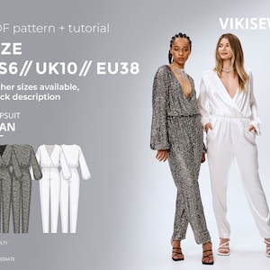 Iman formal jumpsuit digital pattern pdf sewing pattern with tutorial size US 6 UK 10 EU 38