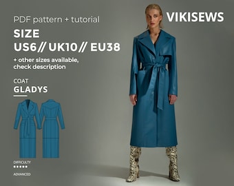 Gladys coat pattern with pdf tutorial size US 6 UK 10 EU 38