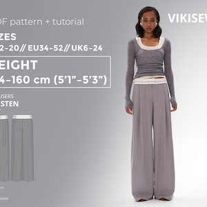 Kristen Trousers PDF sewing pattern with tutorial, size EU34-EU52 for 154-160 cm height