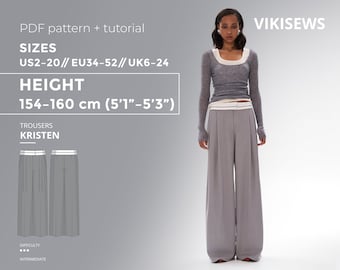 Kristen Trousers PDF sewing pattern with tutorial, size EU34-EU52 for 154-160 cm height