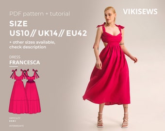 Francesca dress sewing pattern with tutorial size US 10 UK 14 EU 42