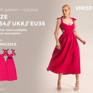 Francesca dress sewing pattern with tutorial size US 4 UK 8 EU 36